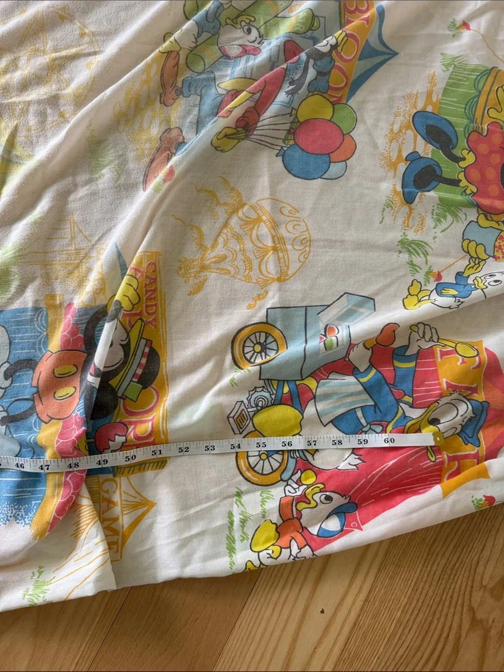 Vintage Disney Mickey Mouse Carnival Twin Fitted Sheet Donald Goofy USA